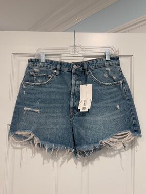 Zara Blue Distressed High-Rise Denim Shorts